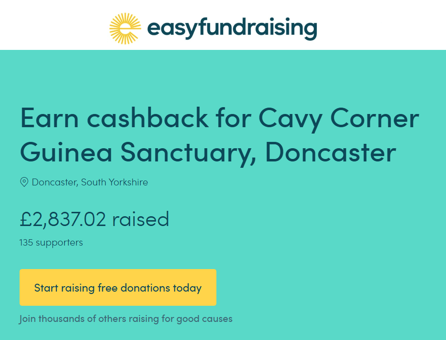 Cavy Corner easyfundraising page screenshot