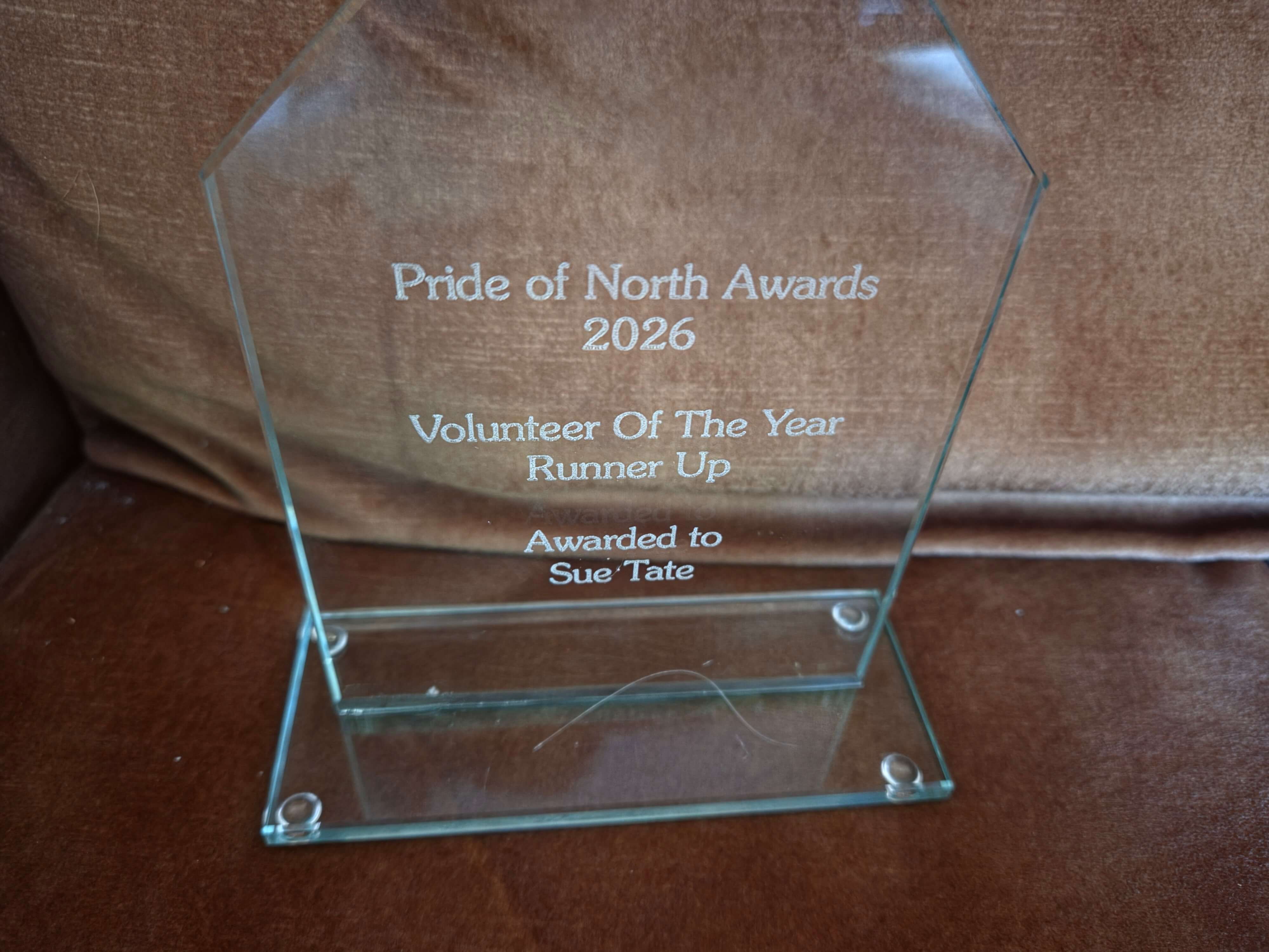 Pride of the North Awards glass trophy